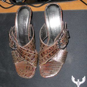 Vintage Donald Pliner  leather metallic snakeskin lcontour 3 1/2" sandals heels